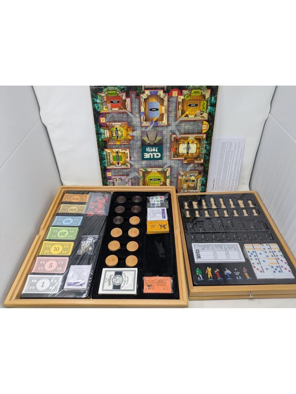 Monopoly/sorry Plus 6 Class Games In 1 Tabletop Wood Cabinet Vtg 2003 Hasbro